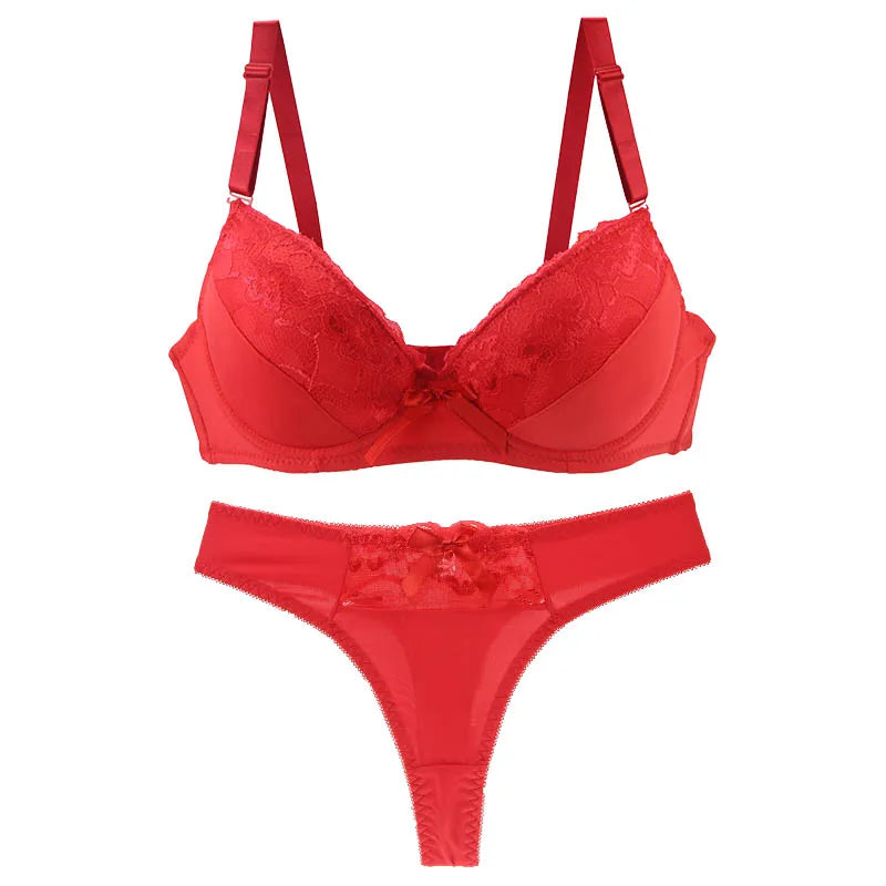Sinvera Plus Size Lace Push-Up Bra Set – Molded Cup, Padded, BCDE Sizes