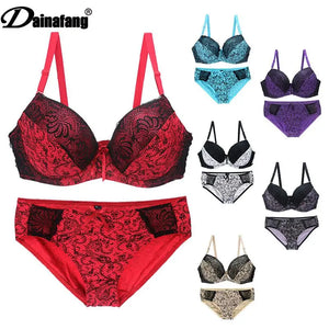 Sinvera Plus Size Lace Underwire Bra Set – Padded BCDE Cup Lingerie