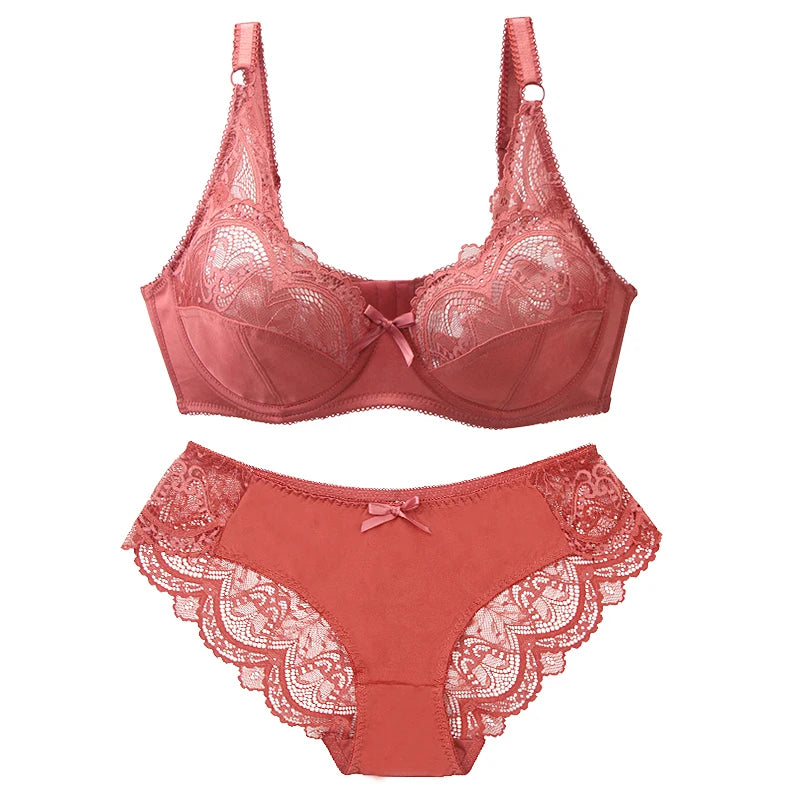 Sinvera Ultra Soft Lace Plus Size Bra & Panty Set – Padded Full Coverage Lingerie for Women