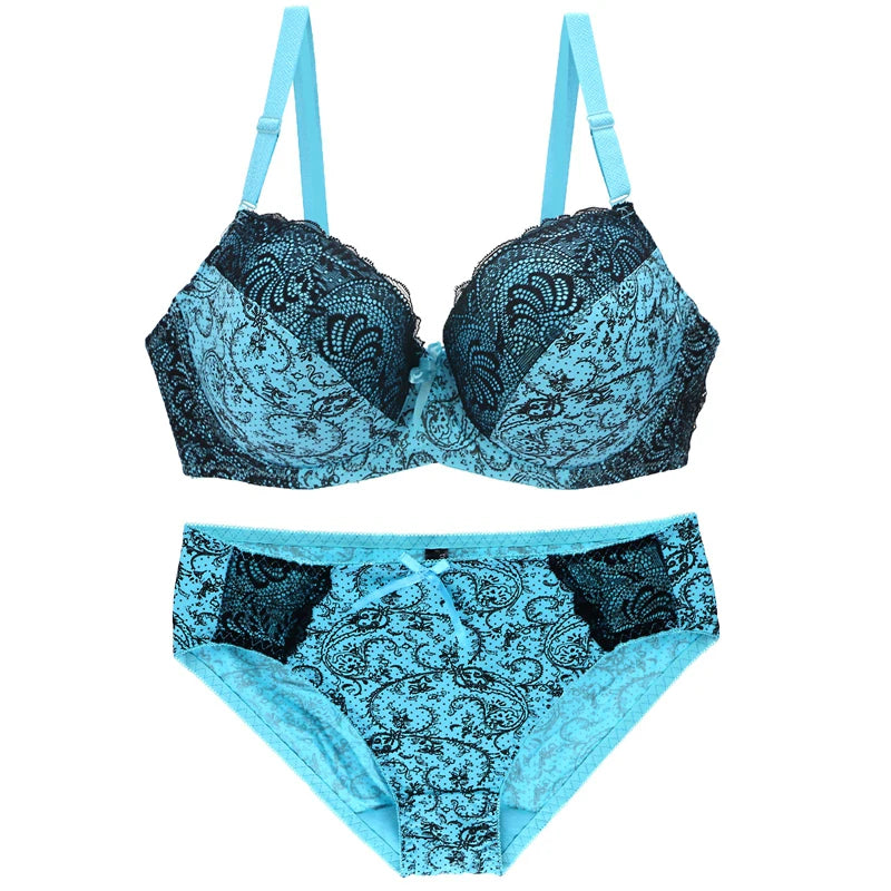Sinvera Plus Size Lace Underwire Bra Set – Padded BCDE Cup Lingerie