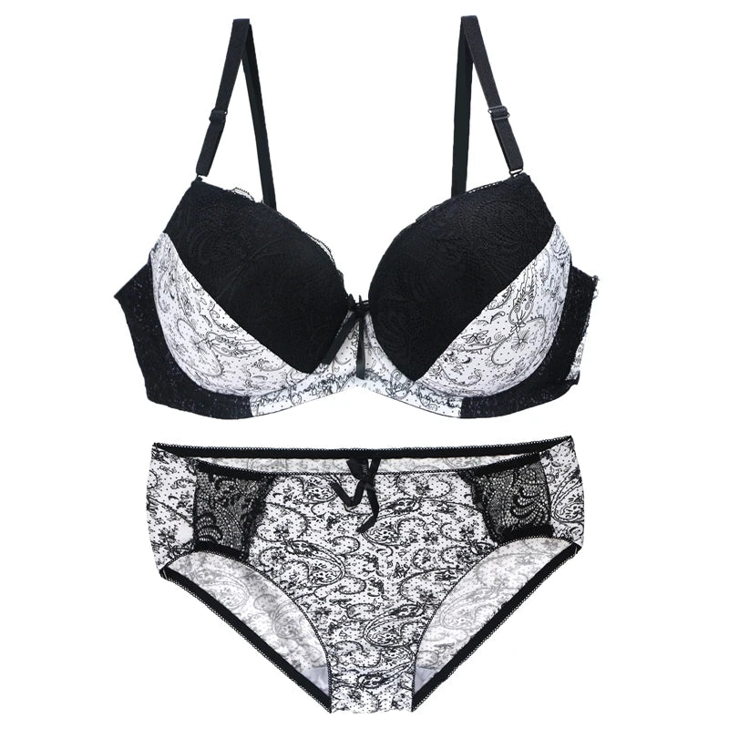 Sinvera Plus Size Lace Underwire Bra Set – Padded BCDE Cup Lingerie