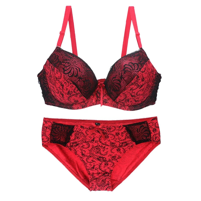 Sinvera Plus Size Lace Underwire Bra Set – Padded BCDE Cup Lingerie