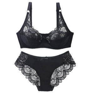 Sinvera Ultra Soft Lace Plus Size Bra & Panty Set – Padded Full Coverage Lingerie for Women