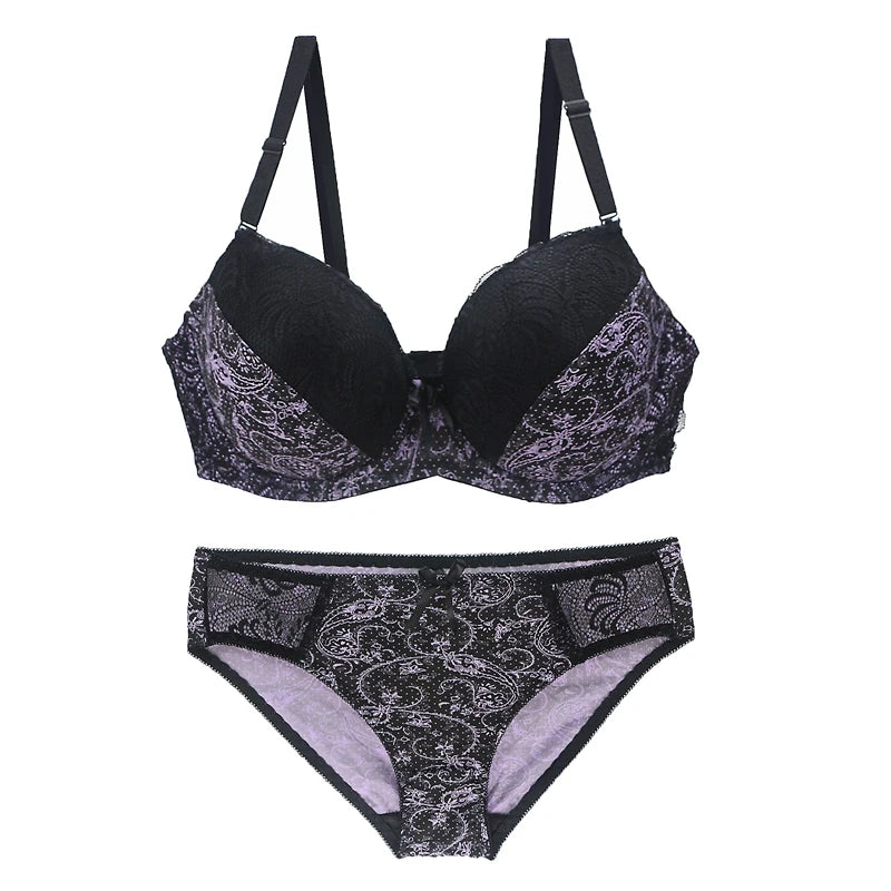 Sinvera Plus Size Lace Underwire Bra Set – Padded BCDE Cup Lingerie