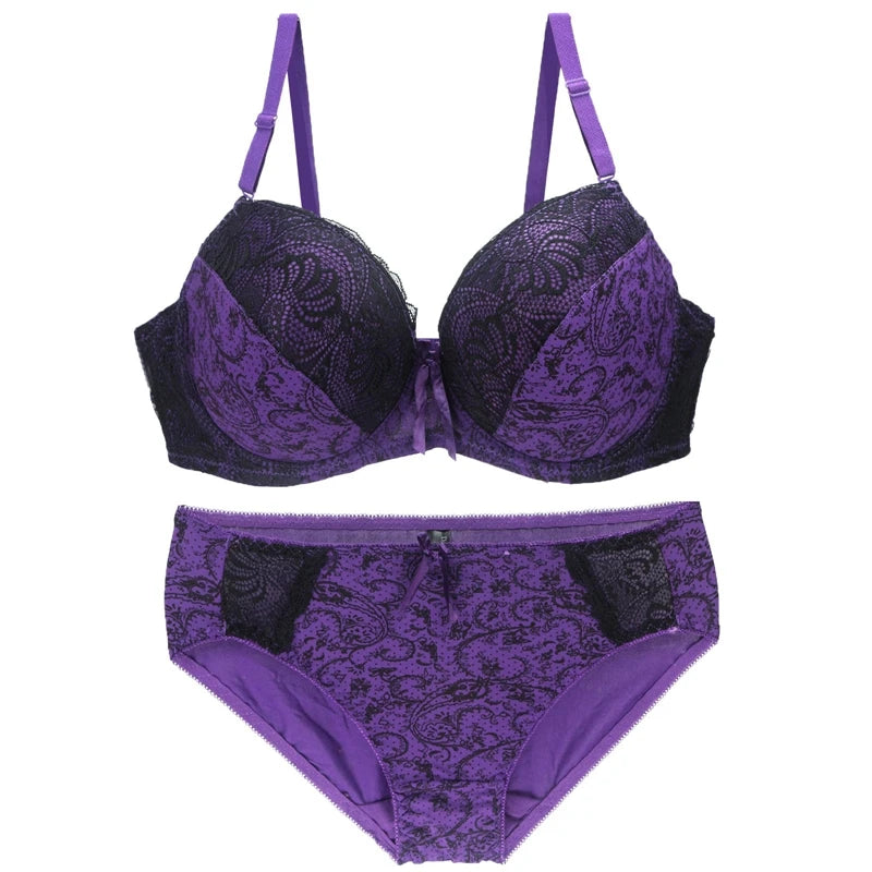 Sinvera Plus Size Lace Underwire Bra Set – Padded BCDE Cup Lingerie