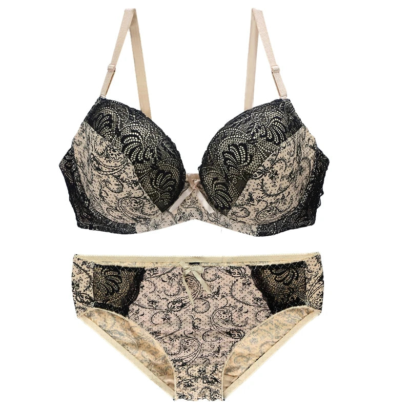 Sinvera Plus Size Lace Underwire Bra Set – Padded BCDE Cup Lingerie