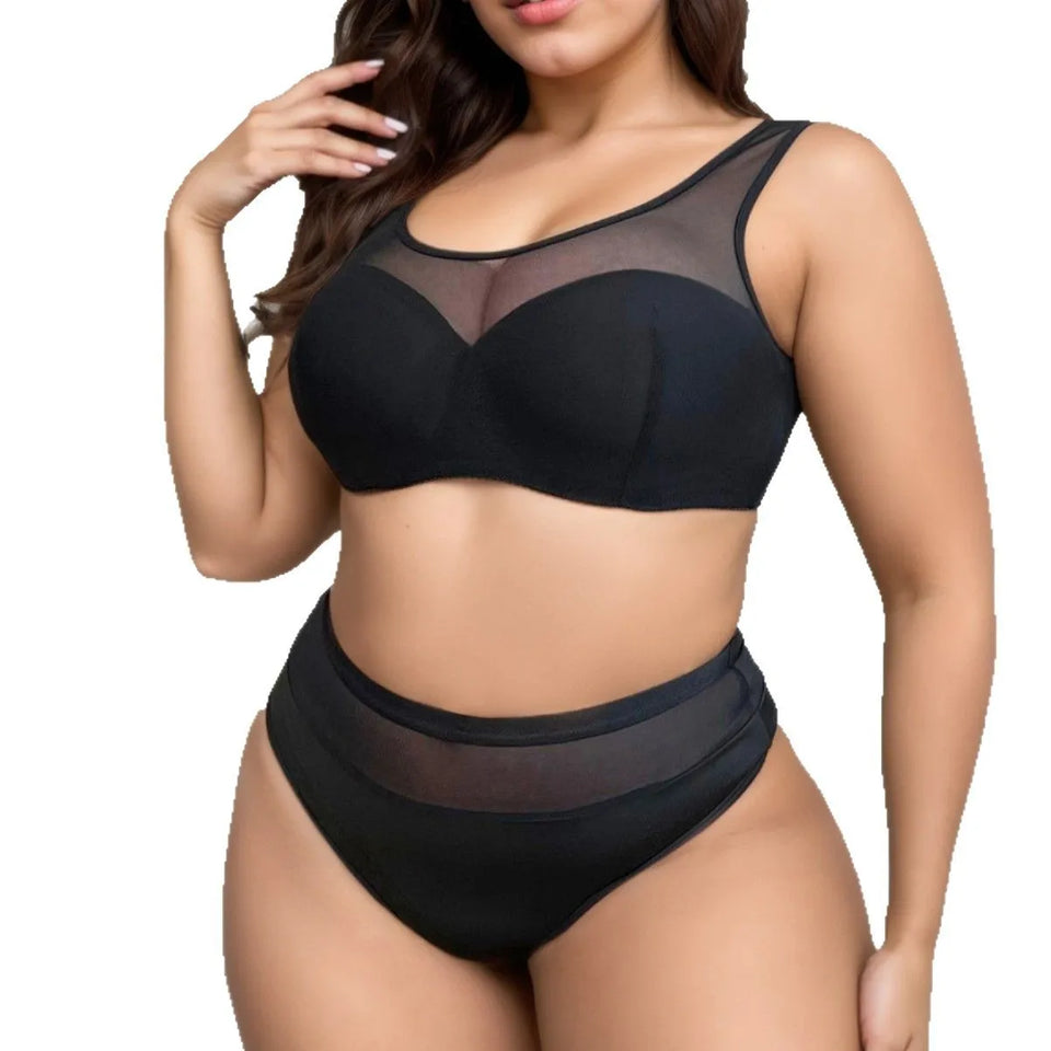 Plus Size Black Full-Coverage Bra Set – Supportive D Cup Lingerie for Women