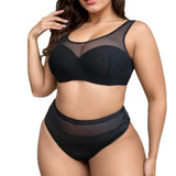 Plus Size Black Full-Coverage Bra Set – Supportive D Cup Lingerie for Women