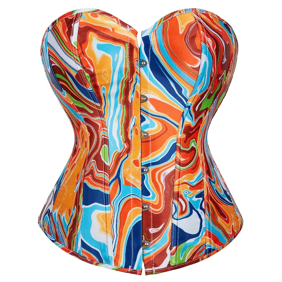 Sinvera Curve™ Plus Size Overbust Corset – Shaping Lace-Up Bustier with Bold Graffiti Design
