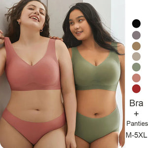 Sinvera Dikişsiz ve Desteksiz Büyük Beden Sütyen & Külot Takımı – Sarkan Göğüsleri Toparlayıcı Rahat Kalıp, M–5XL (40–120 kg)