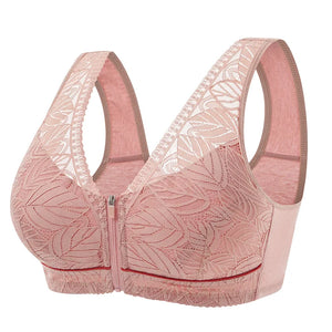 Sinvera Front-Zip Lace Wireless Bra – Breathable, Soft Cotton, Plus Size Support