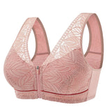 Sinvera Front-Zip Lace Wireless Bra – Breathable, Soft Cotton, Plus Size Support