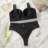 Plus Size Black Full-Coverage Bra Set – Supportive D Cup Lingerie for Women