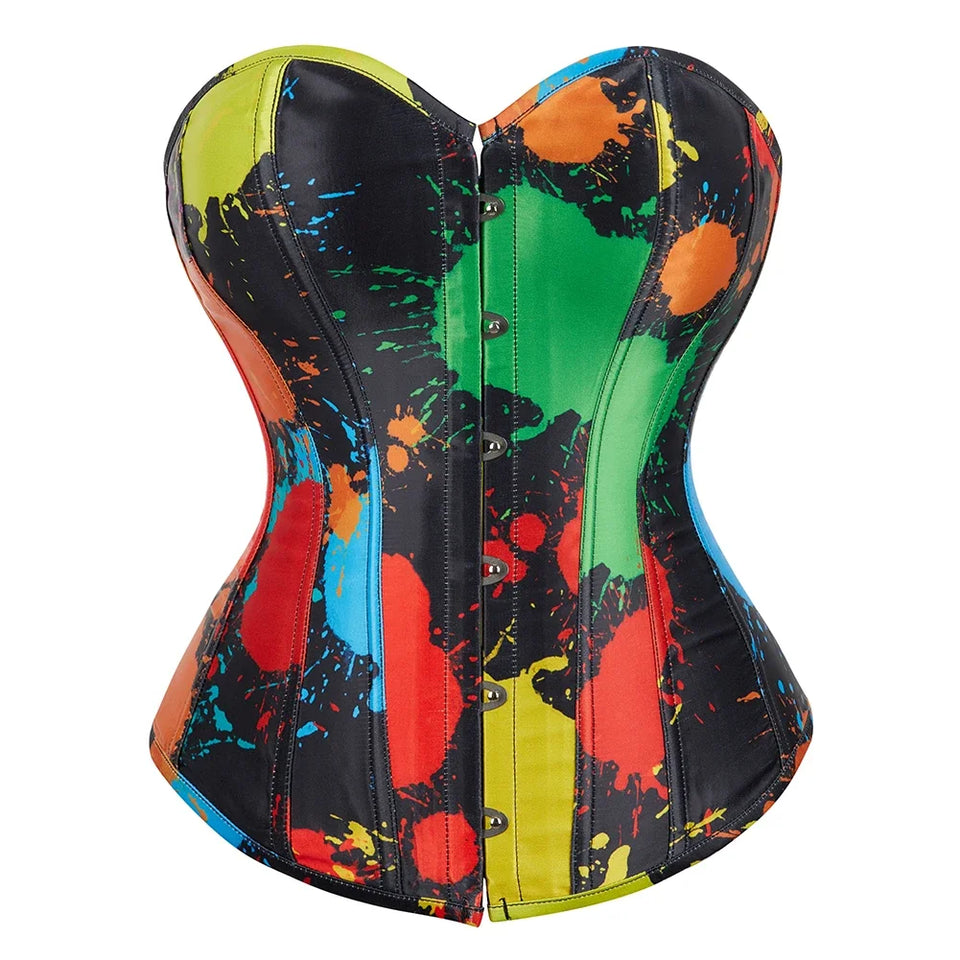 Sinvera Curve™ Plus Size Overbust Corset – Shaping Lace-Up Bustier with Bold Graffiti Design