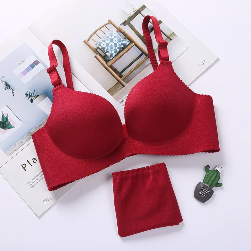 Seamless Wireless Push-Up Bra & Panty Set – 3/4 Cup, Adjustable Straps