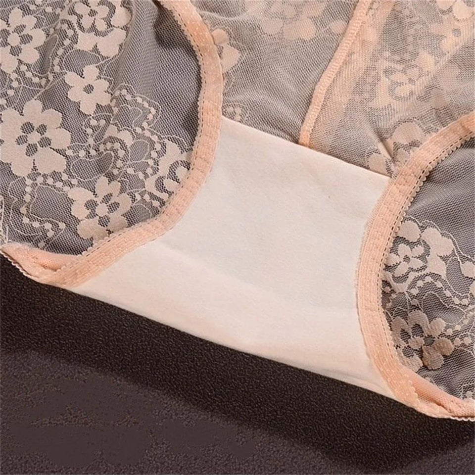 Sinvera Plus Size Lace Mesh Panties – High Waist Shaping Briefs for Tummy Control & Comfort (M-XXXL)