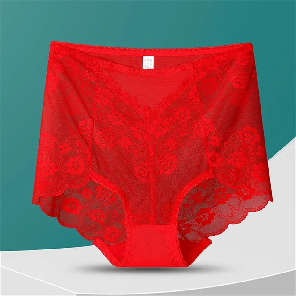 Sinvera Plus Size Lace Mesh Panties – High Waist Shaping Briefs for Tummy Control & Comfort (M-XXXL)