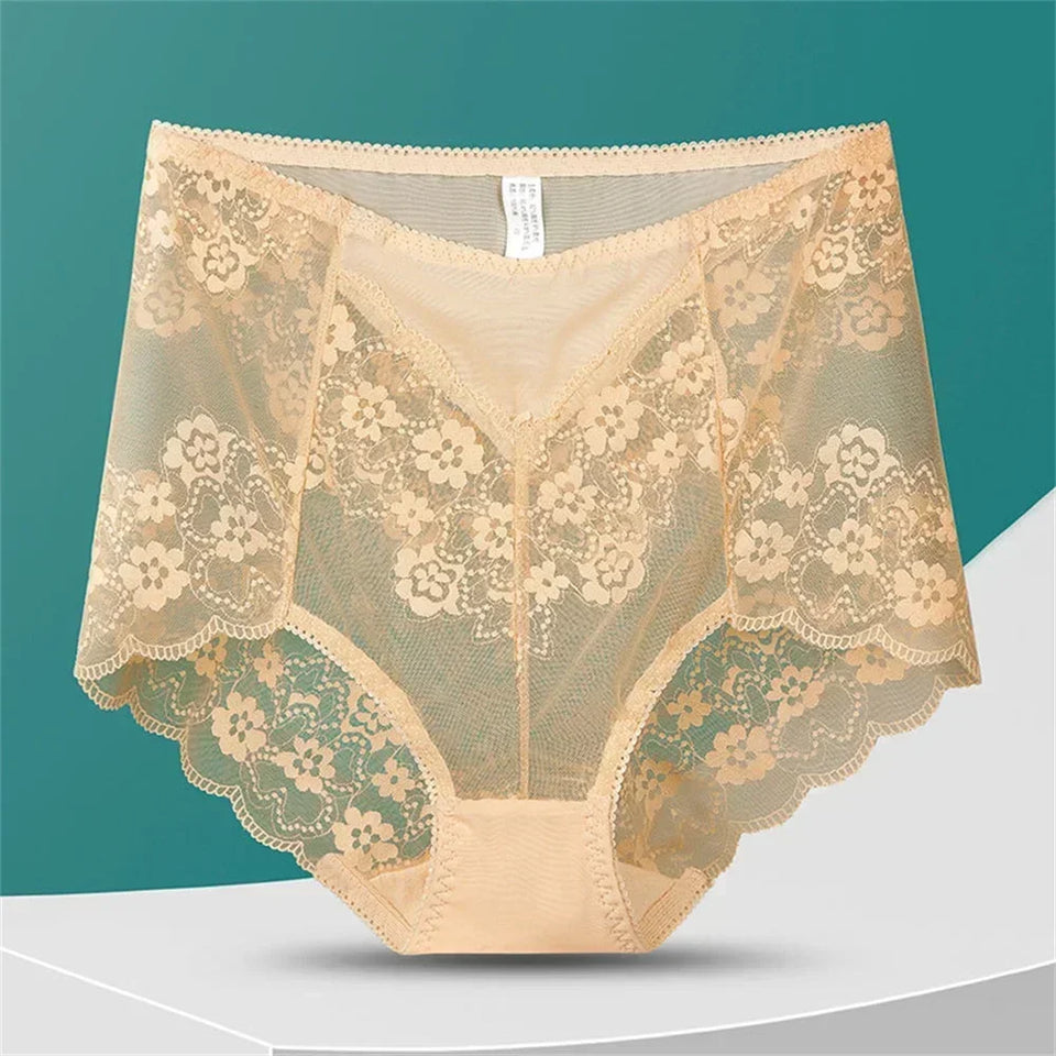 Sinvera Plus Size Lace Mesh Panties – High Waist Shaping Briefs for Tummy Control & Comfort (M-XXXL)