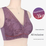 Sinvera Front-Zip Lace Wireless Bra – Breathable, Soft Cotton, Plus Size Support