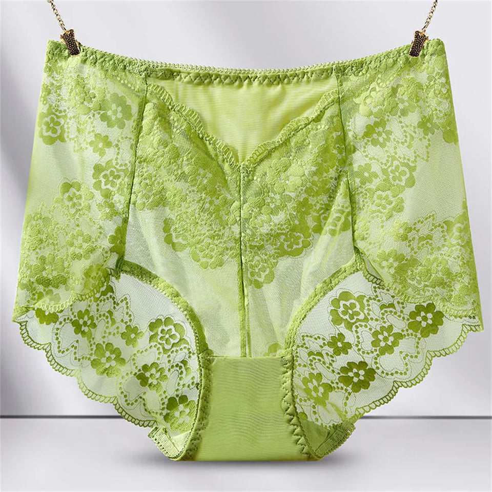 Sinvera Plus Size Lace Mesh Panties – High Waist Shaping Briefs for Tummy Control & Comfort (M-XXXL)