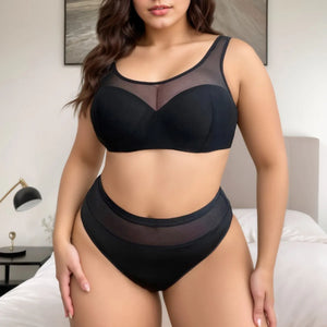 Plus Size Black Full-Coverage Bra Set – Supportive D Cup Lingerie for Women