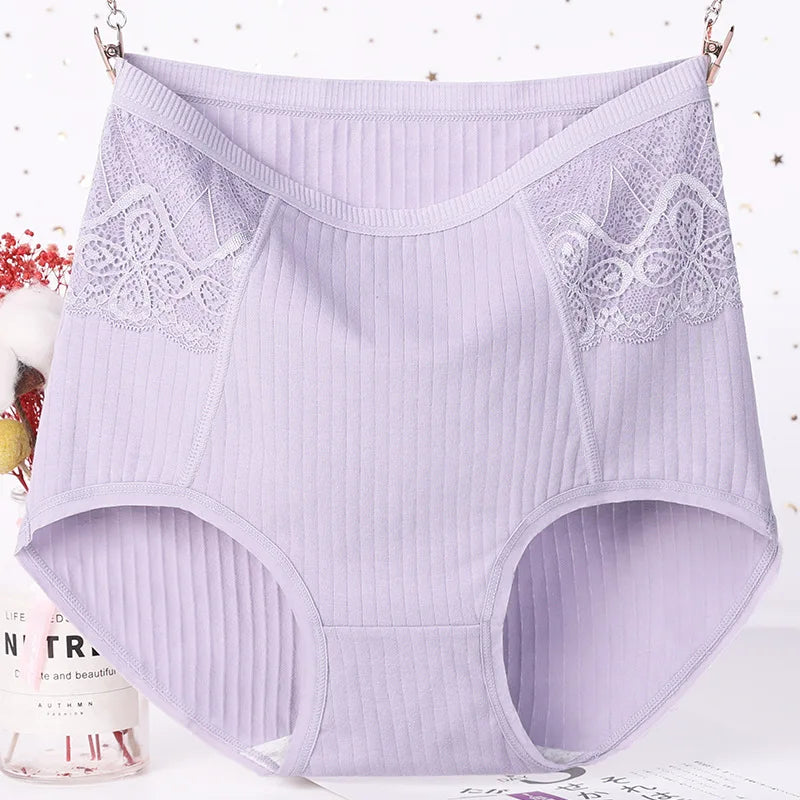 Sinvera™ High Waist Lace Cotton Briefs – Breathable Plus Size 6XL Shaping Panty for Women