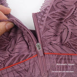 Sinvera Front-Zip Lace Wireless Bra – Breathable, Soft Cotton, Plus Size Support