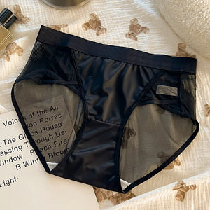 Sinvera Plus Size Mesh Satin Mid Waist Panties – Lightweight, Breathable, Sexy Design (L-2XL)