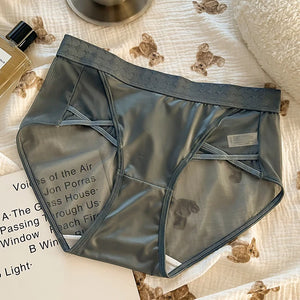 Sinvera Plus Size Mesh Satin Mid Waist Panties – Lightweight, Breathable, Sexy Design (L-2XL)