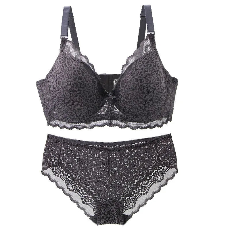 Sinvera Elegant Full Coverage Lace Bra & Panty Set – Wireless, Plus Size Support, BCDE Cups (34–44 Band)