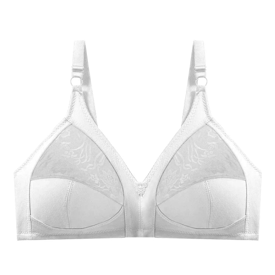 Sinvera Plus Size Wireless Cotton Lace Bra – Deep V, Soft & Supportive, C to G Cup