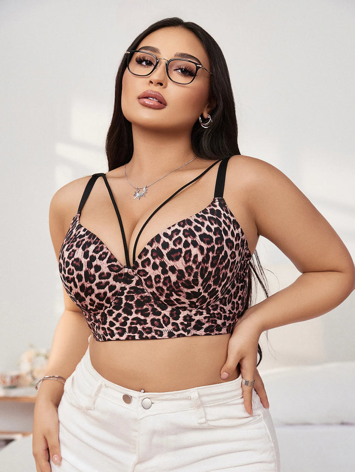 Sinvera Full Figure Push-Up Leopard Bra – Plus Size Half Cup Supportive Lingerie (90D-110D)