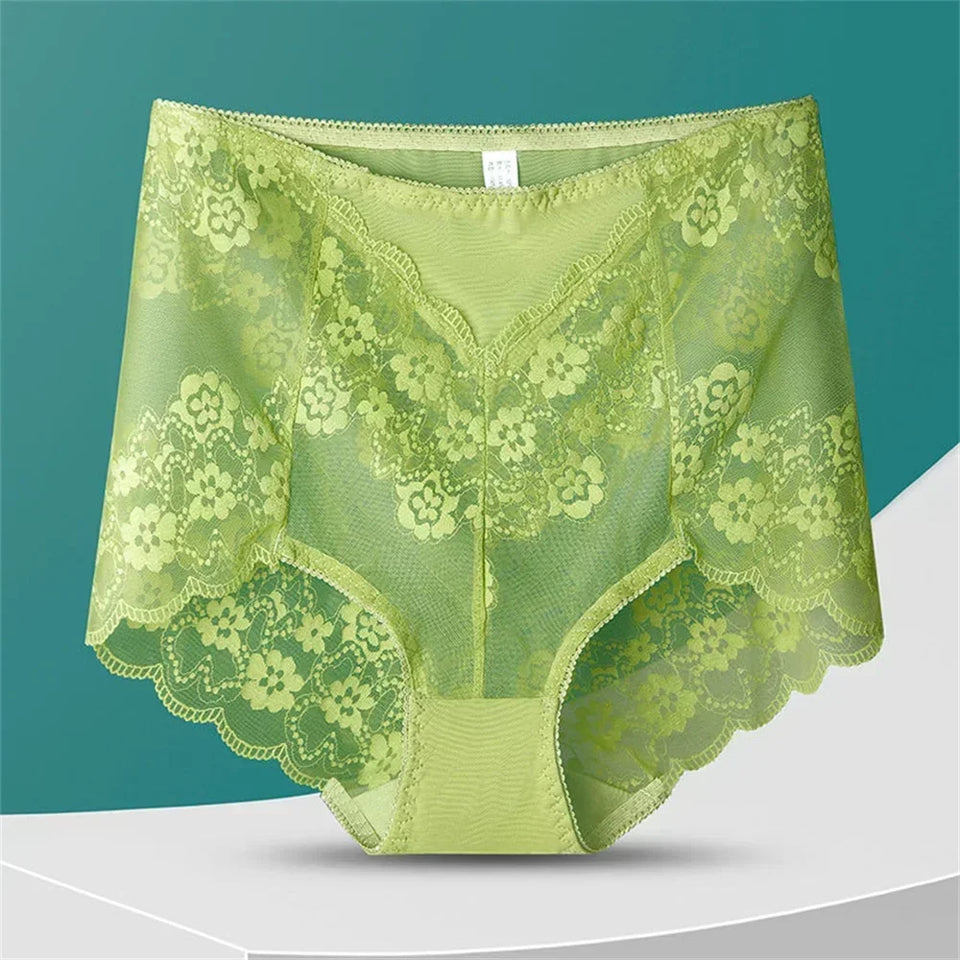 Sinvera Plus Size Lace Mesh Panties – High Waist Shaping Briefs for Tummy Control & Comfort (M-XXXL)