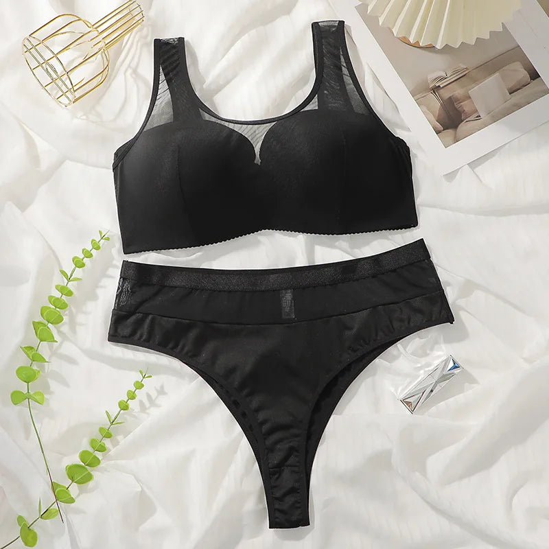Plus Size Black Full-Coverage Bra Set – Supportive D Cup Lingerie for Women