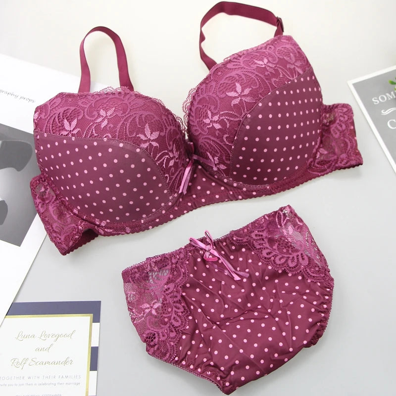 Plus Size Lace Push-Up Bra & Panty Set – Padded BCDE Cup Lingerie for Women