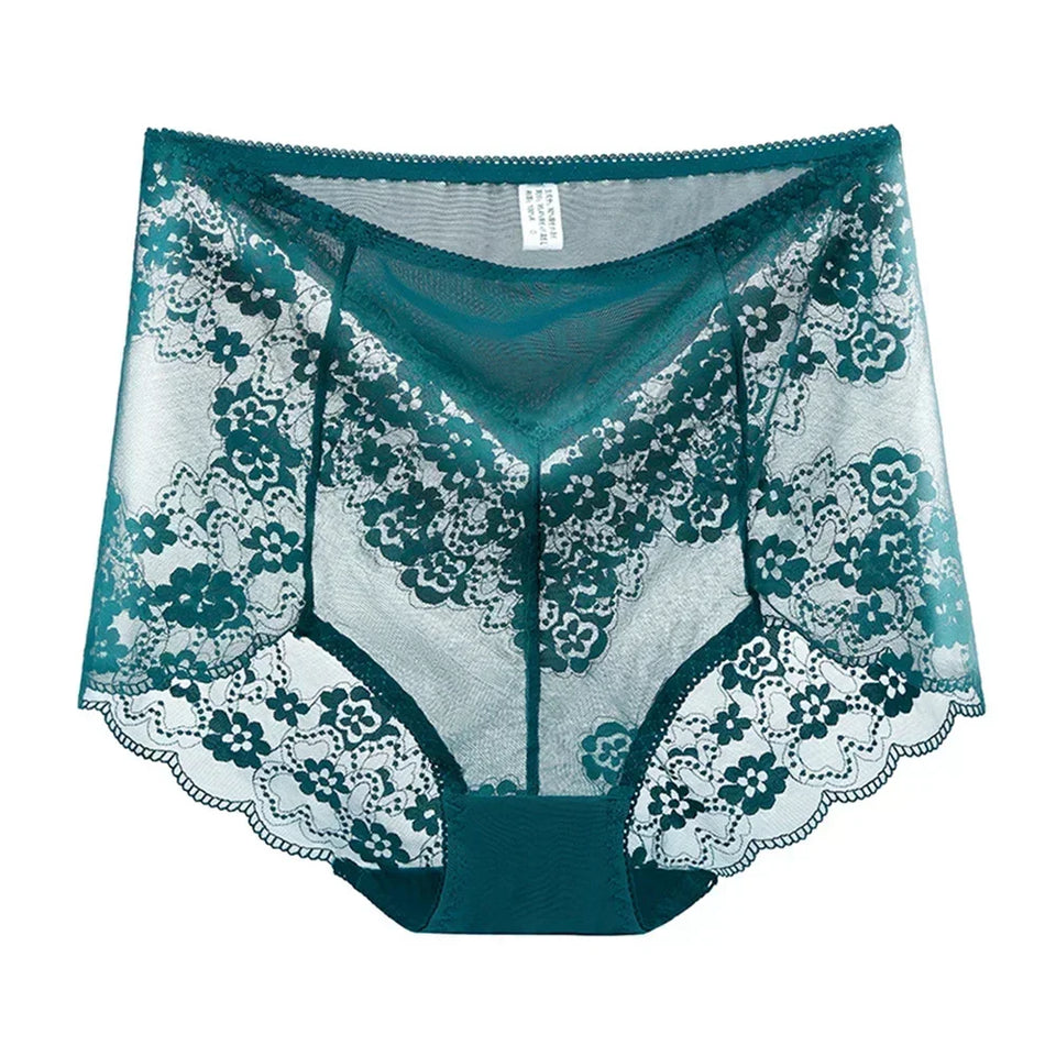 Sinvera Plus Size Lace Mesh Panties – High Waist Shaping Briefs for Tummy Control & Comfort (M-XXXL)