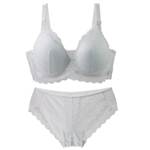 Sinvera Elegant Full Coverage Lace Bra & Panty Set – Wireless, Plus Size Support, BCDE Cups (34–44 Band)