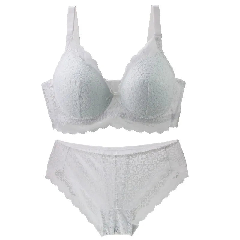 Sinvera Elegant Full Coverage Lace Bra & Panty Set – Wireless, Plus Size Support, BCDE Cups (34–44 Band)