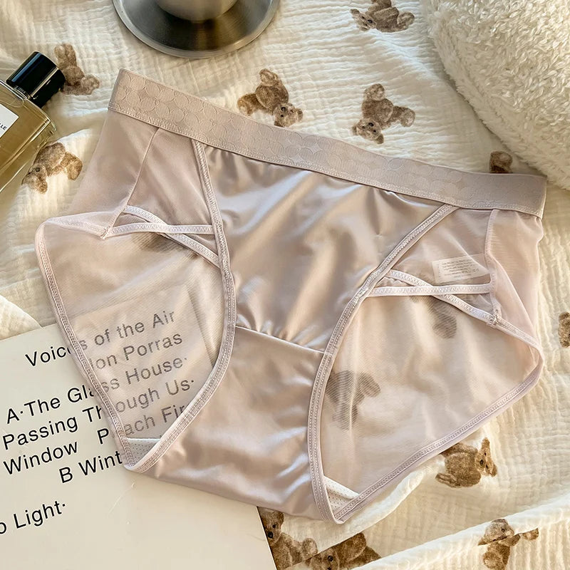 Sinvera Plus Size Mesh Satin Mid Waist Panties – Lightweight, Breathable, Sexy Design (L-2XL)