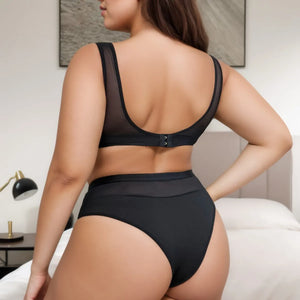 Plus Size Black Full-Coverage Bra Set – Supportive D Cup Lingerie for Women