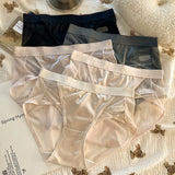 Sinvera Plus Size Mesh Satin Mid Waist Panties – Lightweight, Breathable, Sexy Design (L-2XL)