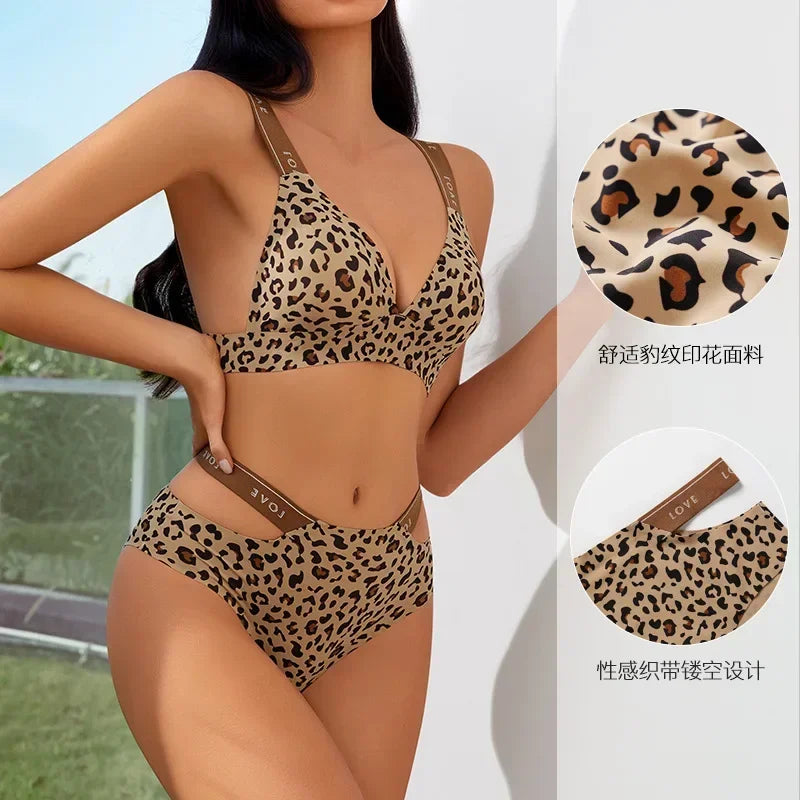Sinvera Leopard Push-Up Bra & Panty Set – Seamless Comfort, High-Waist Briefs, Soft & Breathable Lingerie (S–XL)