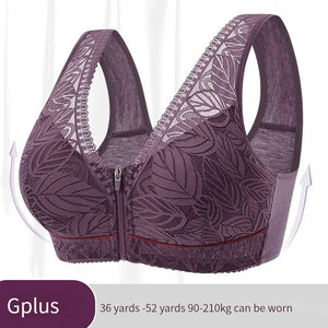 Sinvera Front-Zip Lace Wireless Bra – Breathable, Soft Cotton, Plus Size Support