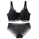 Sinvera Elegant Full Coverage Lace Bra & Panty Set – Wireless, Plus Size Support, BCDE Cups (34–44 Band)