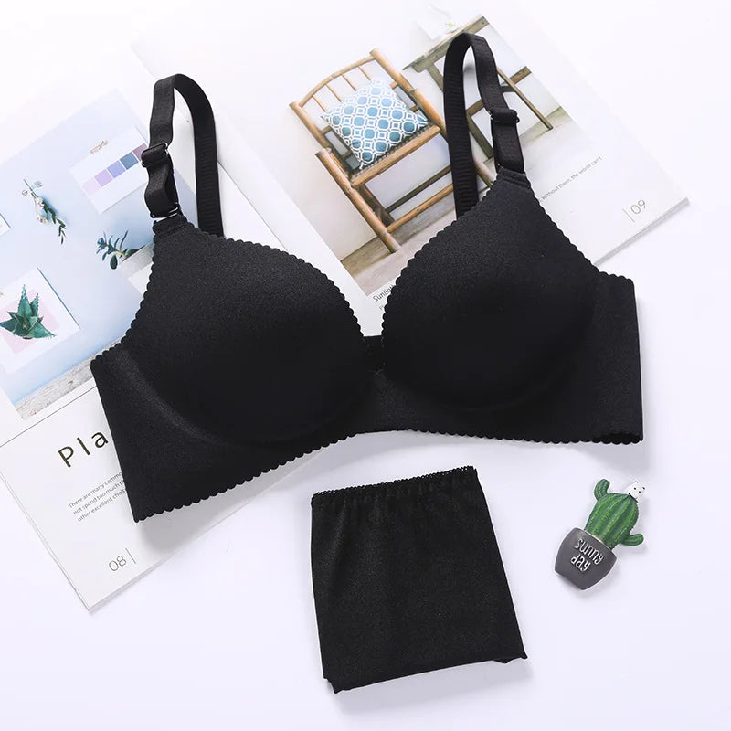 Seamless Wireless Push-Up Bra & Panty Set – 3/4 Cup, Adjustable Straps