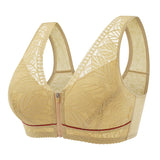 Sinvera Front-Zip Lace Wireless Bra – Breathable, Soft Cotton, Plus Size Support