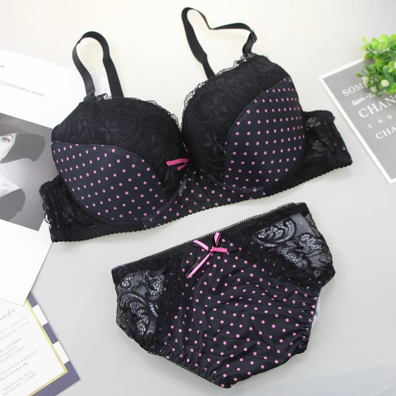 Plus Size Lace Push-Up Bra & Panty Set – Padded BCDE Cup Lingerie for Women