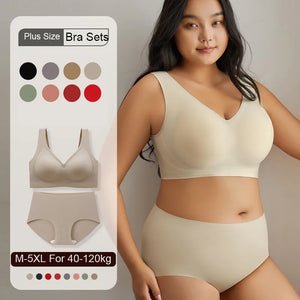Sinvera Dikişsiz ve Desteksiz Büyük Beden Sütyen & Külot Takımı – Sarkan Göğüsleri Toparlayıcı Rahat Kalıp, M–5XL (40–120 kg)