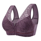 Sinvera Front-Zip Lace Wireless Bra – Breathable, Soft Cotton, Plus Size Support