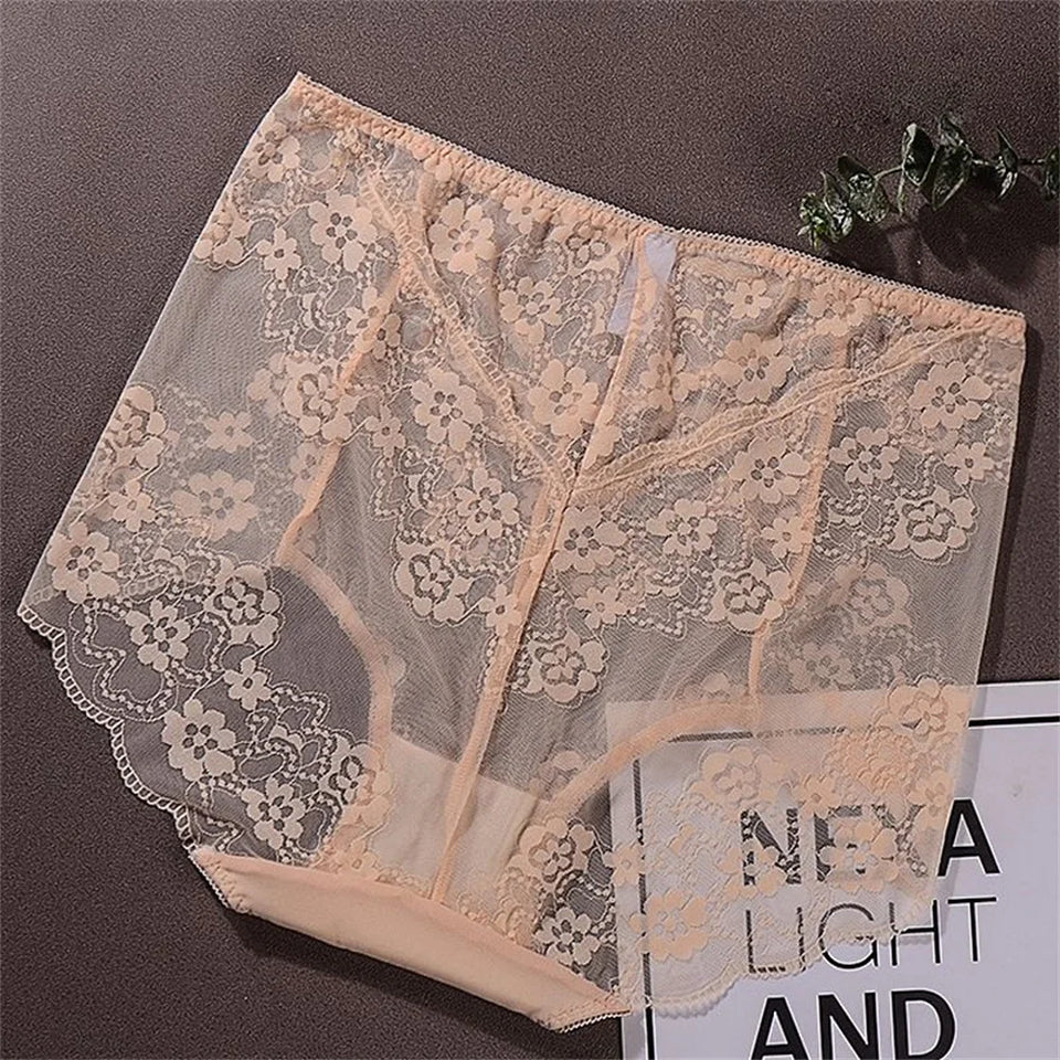 Sinvera Plus Size Lace Mesh Panties – High Waist Shaping Briefs for Tummy Control & Comfort (M-XXXL)